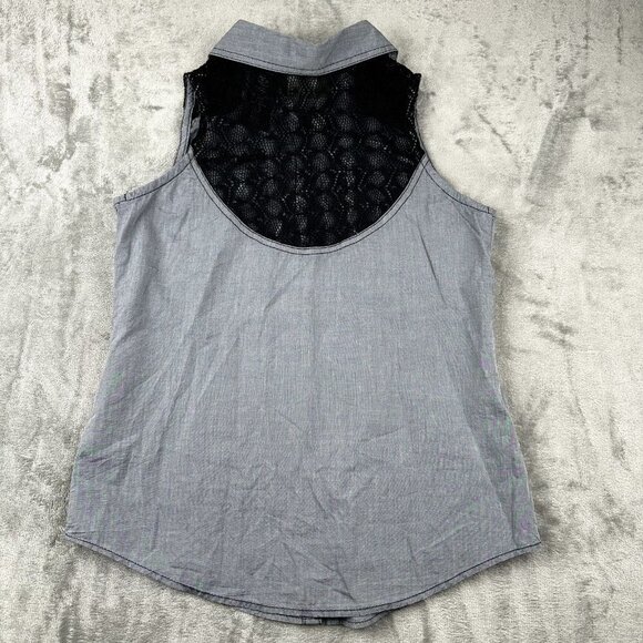 Harley Davidson Women’s SZ M Sleeveless Button Down Blouse Crochet Back Gray - Picture 7 of 7